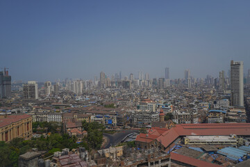 Obraz premium Sky view of Colaba Mumbai city during lockdown. Empty streets and roads while Mumbai was in lockdown under Covid 19 pandemic - 04 10 2021 