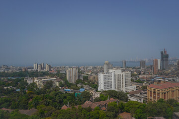 Fototapeta na wymiar Sky view of Colaba Mumbai city during lockdown. Empty streets and roads while Mumbai was in lockdown under Covid 19 pandemic - 04 10 2021 