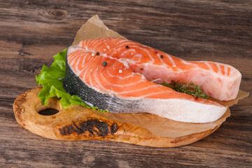 Raw salmon steak - ready for grill