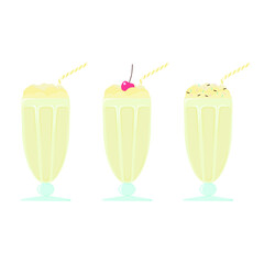 Vanilla milkshake. A set of several milkshakes with different decor.