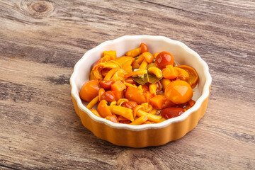 Marinated pickled honey mushrooms in the bowl