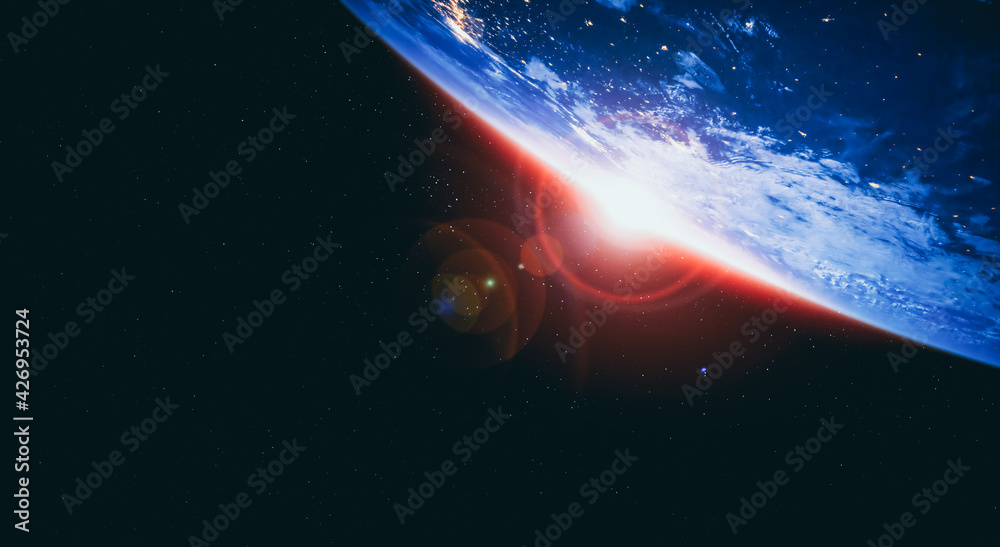 Wall mural planet earth globe view from space showing realistic earth surface and world map as in outer space p