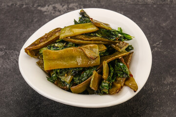 Vagan cuisine with roasted green bean