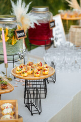 Different banquet appetizer bruschettas for catering 