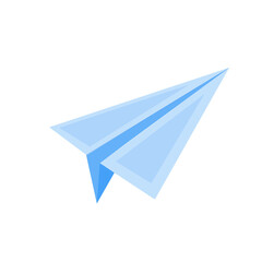 Blue paper airplane. Icon for mobile apps. Paper art Style