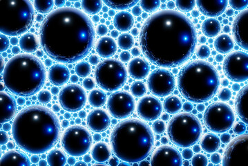 Abstract background consisting of multiple bubbles or spheres made of metal, water, liquid or Dark...