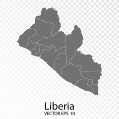  Transparent - High Detailed Grey Map of Liberia. Vector eps10. 