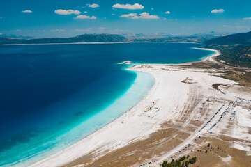 Beautiful sea cost view. Turkey sea costline beach. Sunlight in summer sunny day.