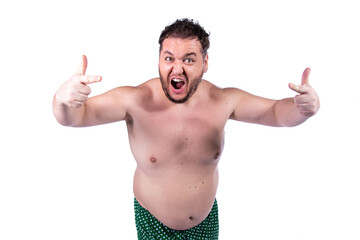 Fototapeta premium Funny fat man, diet and healthy lifestyle.