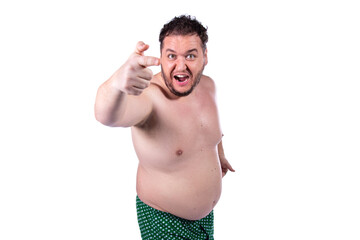 Fototapeta premium Funny fat man, diet and healthy lifestyle.