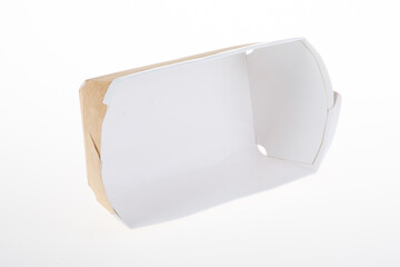 Brown cardboard package and white interior to put food to take away for sale fresh to go product