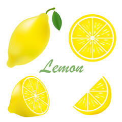 Lemon, citrus isolated on a white background. Citric. Lemon slices.Vector illustration.