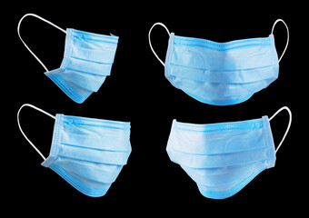 Doctor surgery mask set, corona virus protection concept isolated on black background. Breathing...