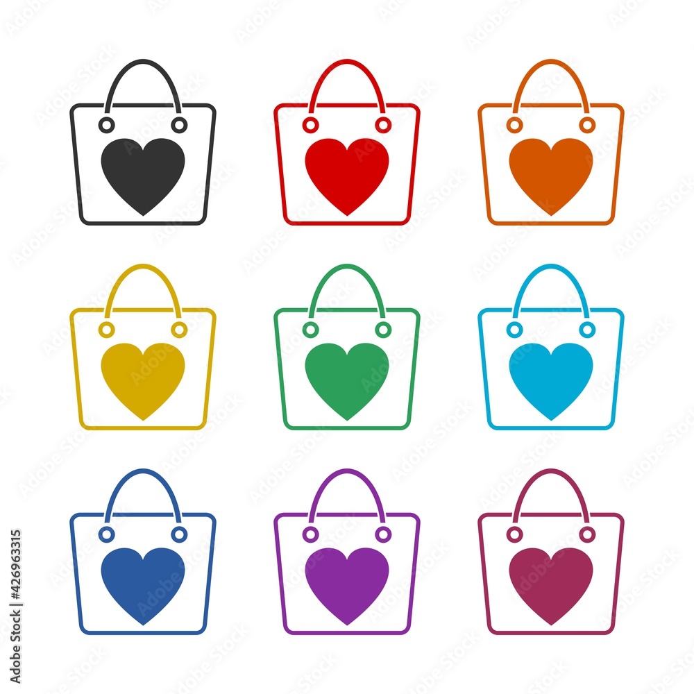 Wall mural Shopping bag with heart icon isolated on white background