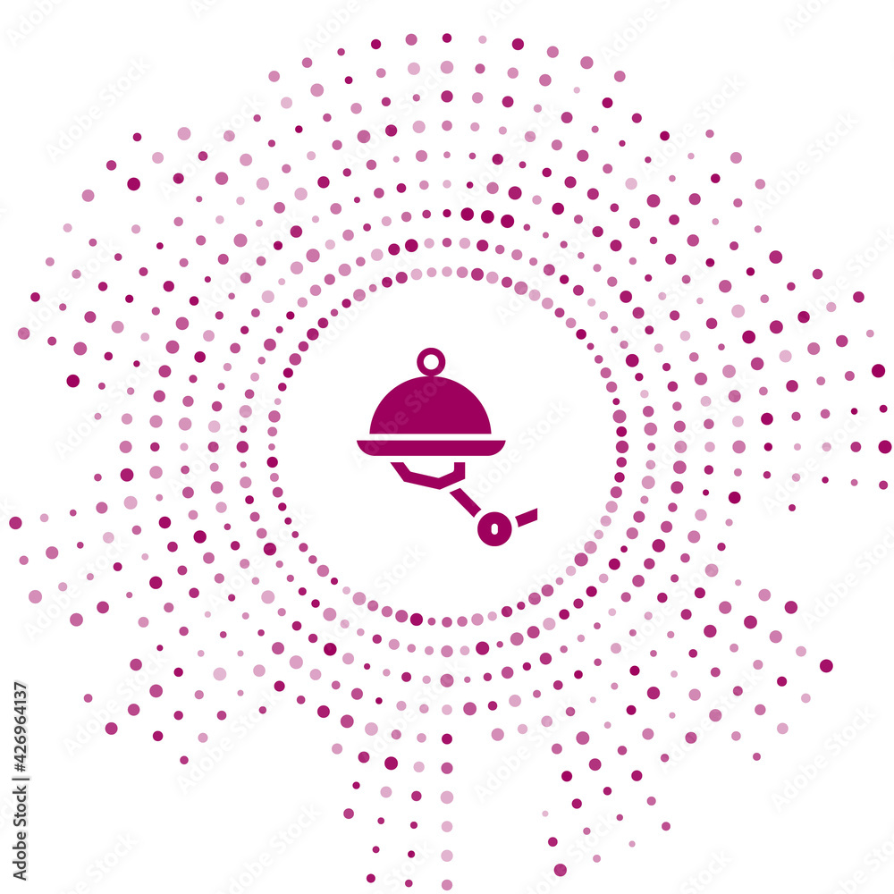 Poster purple waiter robot with covered plate icon isolated on white background. artificial intelligence, m