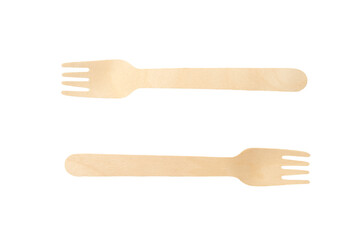 Two wooden forks isolated on a white background.