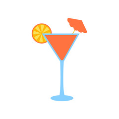 Orange summer cocktail. Stock vector illustration isolated on white background. Refreshing sweet cocktail, summer vacation, simple vector flat illustration. Can be used as an icon, symbol or sign.
