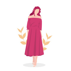 A young, beautiful girl with red hair in a beautiful, light, summer dress. Modern vector illustration. Female happiness.Happy woman in dress.