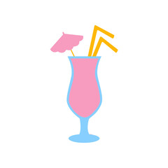 Pink summer cocktail. Stock vector illustration isolated on white background. Refreshing sweet cocktail, summer vacation, simple vector flat illustration. Can be used as an icon, symbol or sign.