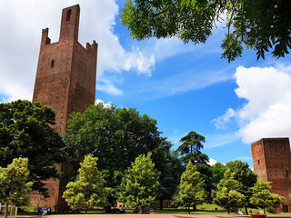 The tower Donà ( torre Donà ) in the city Rovigo against the blue sky. Italy.