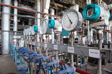 Petropavlovsk, Kazakhstan - 05.26.2015 : Pipe pressure sensors and power plant voltage indicators