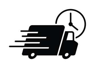 Shipping fast delivery truck with clock icon symbol, Pictogram flat design for apps and websites, Isolated on white background, Vector illustration