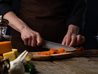 Chef Slices Dried Apricots Dried Apricot Ingredients Background Cooking Culinary Recipes