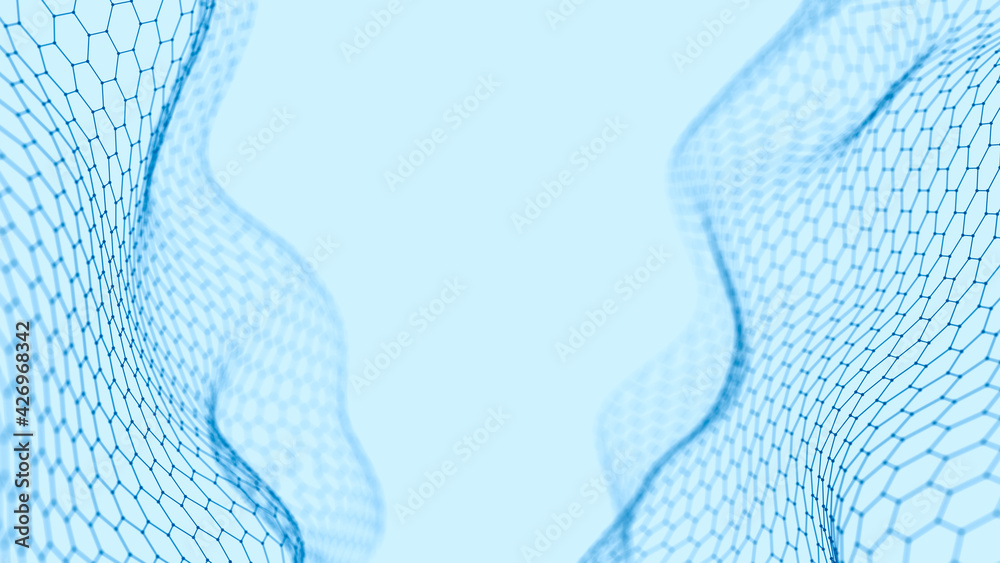 Leinwandbilder Abstract digital blue background. Network connection structure. Big data. Futuristic wave. 3D rendering.