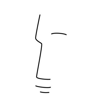 Abstract simple minimalistic male profile. Modern face drawn with lines. Stylized man or woman portrait. Black contours isolated on a white background. Abstract poster. Vector stock illustration.