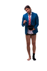 Young man in unemployment concept isolated on white