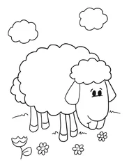 Zelfklevend Fotobehang Schattige schapen lam kleurboek pagina vectorillustratie kunst © Blue Foliage