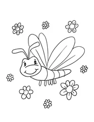 Zelfklevend Fotobehang Cute Dragonfly Coloring Book Page Vector Illustratie Art © Blue Foliage