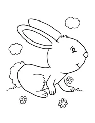 Zelfklevend Fotobehang Bunny Rabbit Coloring Book Page Vector Illustration Art © Blue Foliage