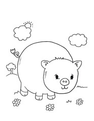 Farm Pig Coloring Book Page Vector Illustration Art