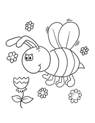 Papier Peint photo Dessin animé Bee Bug Coloriage Livre Page Vector Illustration Art