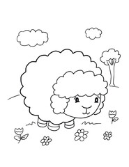 Farm Sheep Lamb Coloring Book Page Vector Illustration Art