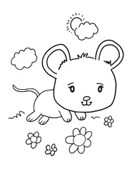 Wall murals Cartoon draw Mouse Coloring Book Page Vector Illustration Art