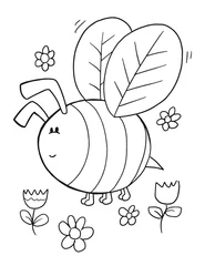Stickers pour porte Dessin animé Bee Bug Coloriage Livre Page Vector Illustration Art