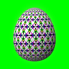 Happy Easter, Artfully designed and colorful 3D easter egg, 3D illustration on green