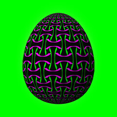Happy Easter, Artfully designed and colorful 3D easter egg, 3D illustration on green