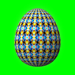 Happy Easter, Artfully designed and colorful 3D easter egg, 3D illustration on green
