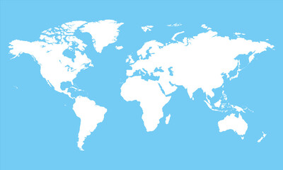 Fototapeta na wymiar World map. White and blue map template for website pattern. Illustration of flat Earth isolated on background. World map icon. Flat globe silhouette. Surface of continents and oceans. Simple design.
