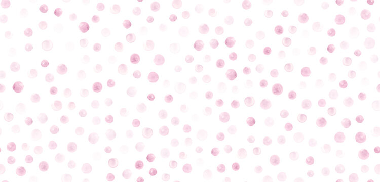 Seamless Pink Watercolor Circles. Rounds Texture. Graphic Spots Wallpaper. Cute Rose Watercolor Circles. Grunge Polka Dots Background. Modern Hand Drawn Print. Rose Watercolor Circles.