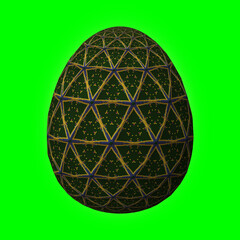 Happy Easter, Artfully designed and colorful 3D easter egg, 3D illustration on green