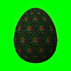 Happy Easter, Artfully designed and colorful 3D easter egg, 3D illustration on green