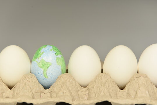 Earth, globe, world, planet illustration on an egg shell