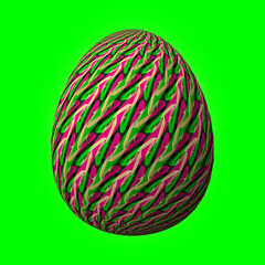 Happy Easter, Artfully designed and colorful 3D easter egg, 3D illustration on green