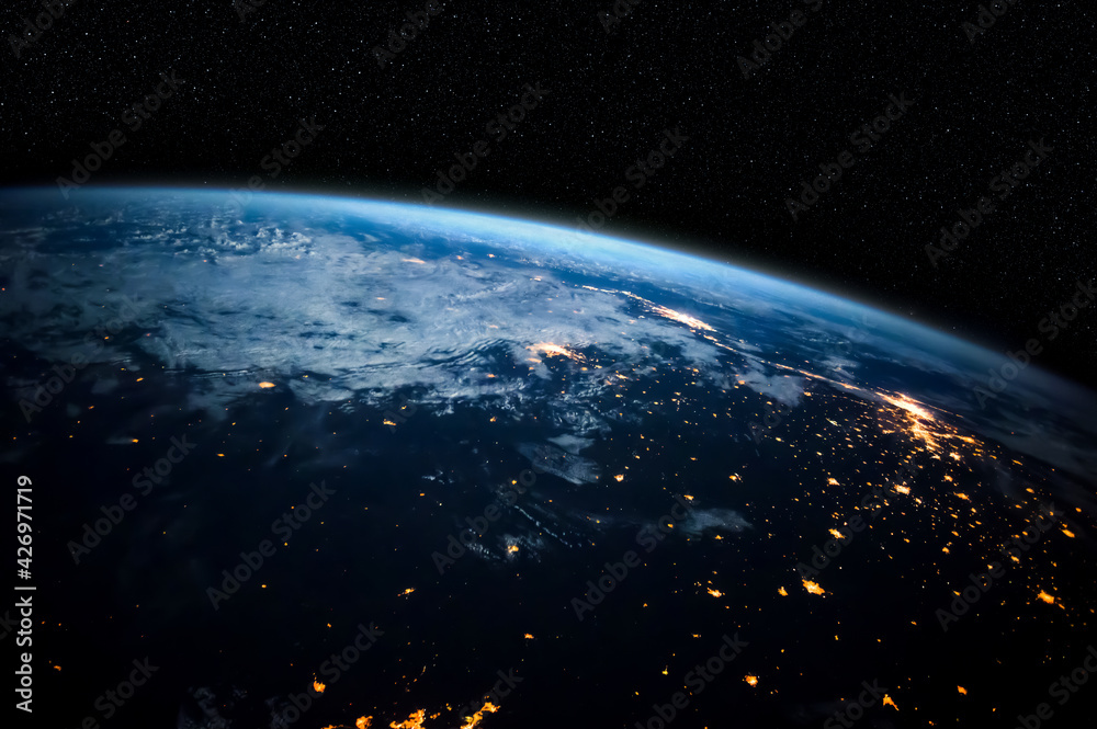 Sticker planet earth globe view from space showing realistic earth surface and world map as in outer space p