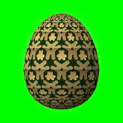 Happy Easter, Artfully designed and colorful 3D easter egg, 3D illustration on green