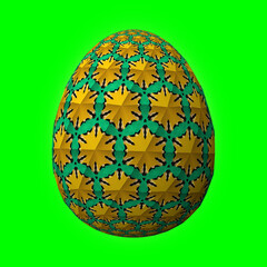 Happy Easter, Artfully designed and colorful 3D easter egg, 3D illustration on green
